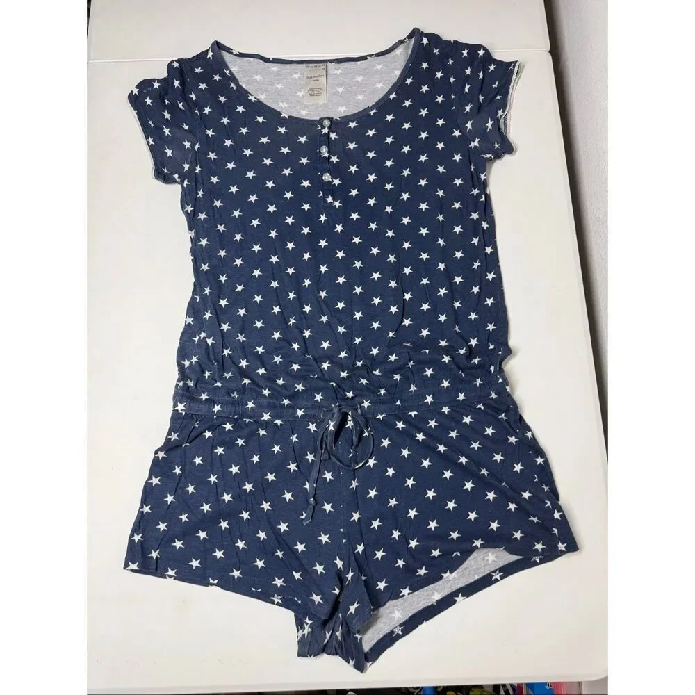 Blue Motion Star Print Romper Lounge Pajama One Piece Sz 44/46 EU/ XL US Notes